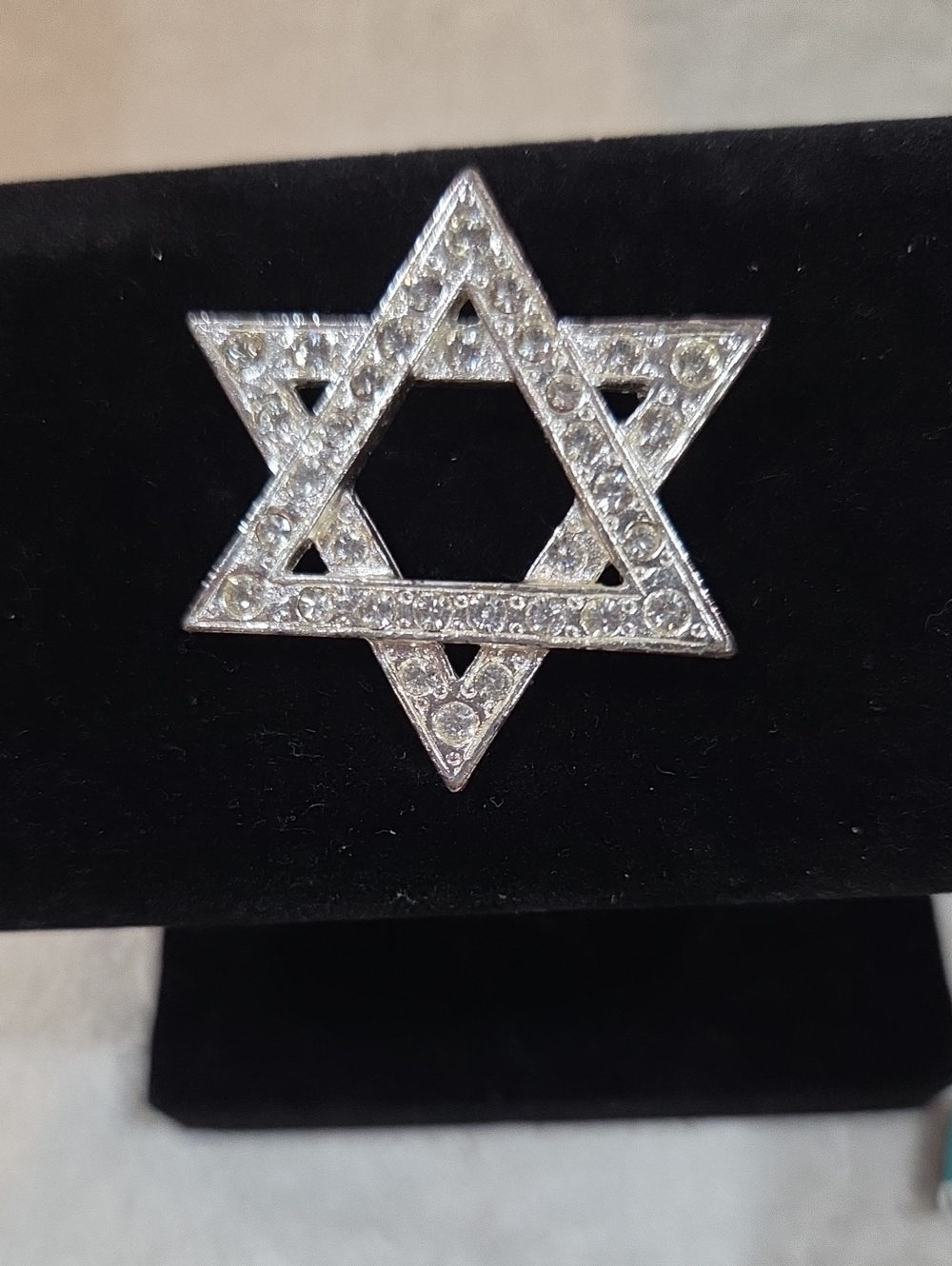 Silver Star of David Crystal Brooch